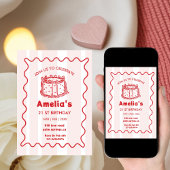 Pink Wavy Birthday hand drawn cake Kaart