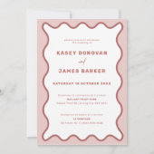Pink Wavy Border Ceremony en Reception Weddenschap Kaart (Voorkant)