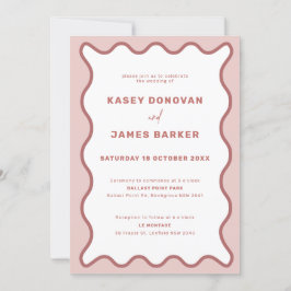 Pink Wavy Border Ceremony en Reception Weddenschap Kaart