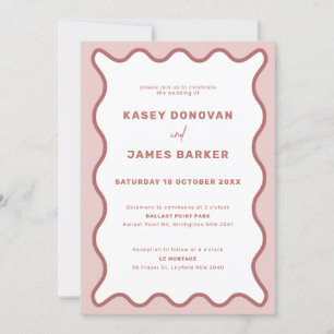 Pink Wavy Border Ceremony en Reception Weddenschap Kaart
