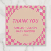 Pink Wavy Checker Couples Baby Shower Names Bedankjes Labels (Achterkant)