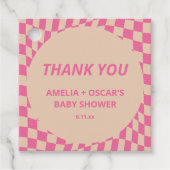 Pink Wavy Checker Couples Baby Shower Names Bedankjes Labels (Voorkant)