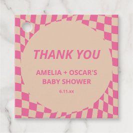 Pink Wavy Checker Couples Baby Shower Names Bedankjes Labels