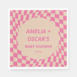 Pink Wavy Checker Couples Baby Shower Names Servet