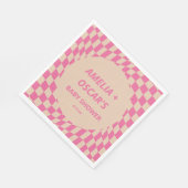 Pink Wavy Checker Couples Baby Shower Names Servet (Hoek)