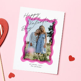 Pink Wavy Frame Valentine’s Day Photo Card Bedankkaart