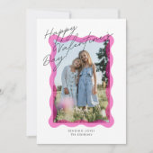 Pink Wavy Frame Valentine’s Day Photo Card Bedankkaart (Voorkant)