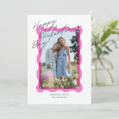 Pink Wavy Frame Valentine’s Day Photo Card Bedankkaart (Staand voorkant)