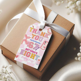 Pink Wavy Retro 67 8th Birthday Thank You Tag Cadeaulabel