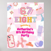 Pink Wavy Retro 67 8th Birthday Welcome Sign Poster (Voorkant)