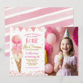 Pink We Scream Four Ice Cream 4e verjaardag foto Kaart (Voorkant / Achterkant)