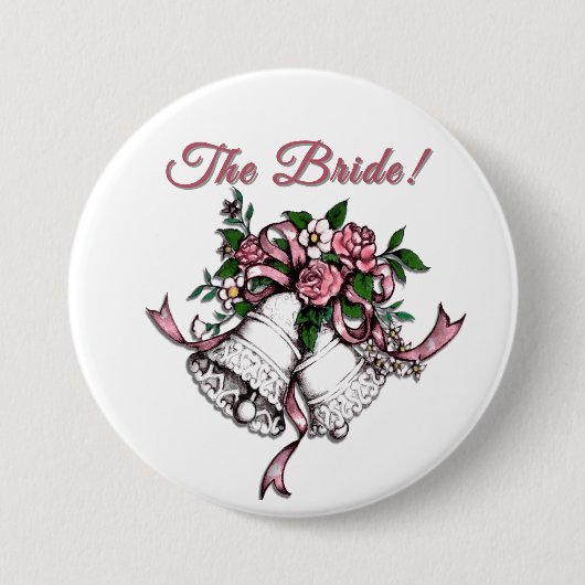 Pink Wedding Bells The Bride Ronde Button 7,6 Cm (Voorkant)