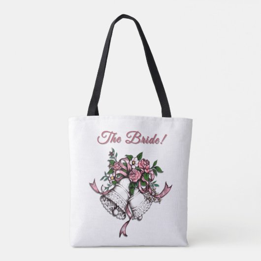 Pink Wedding Bells The Bride Tote Bag (Achterkant)