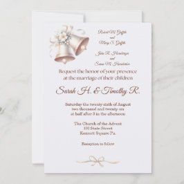 Pink Wedding Bells Traditional Wedding Invitation Kaart