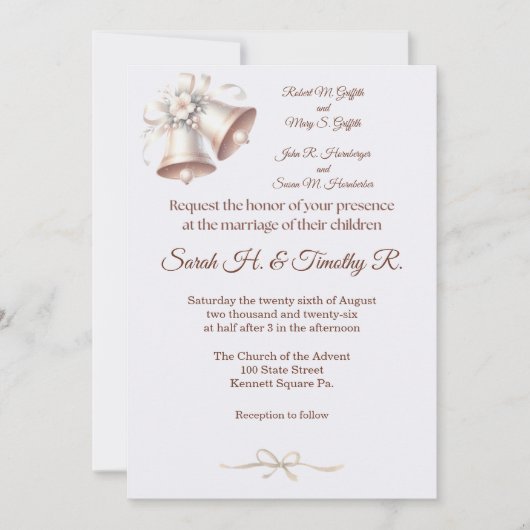 Pink Wedding Bells Traditional Wedding Invitation Kaart (Voorkant)