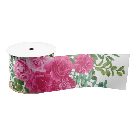 Pink Wedding Bright Floral Fuchsia Satijnen Lint (Spoel)