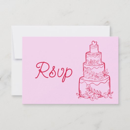 Pink Wedding Cake RSVP Card with QR Code (Voorkant)