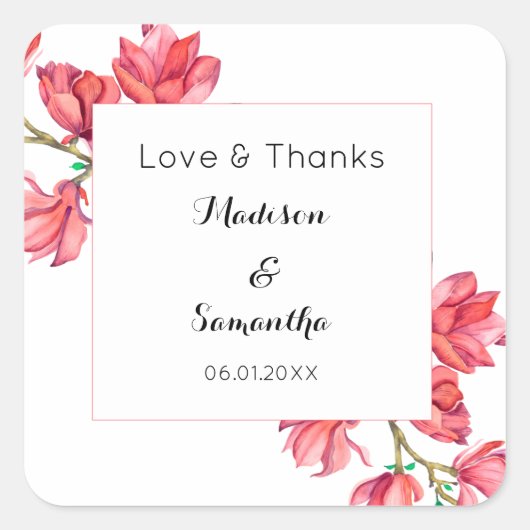 Pink Wedding Floral Magnolia White Sticker (Voorkant)