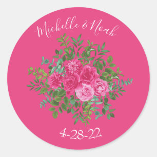 Pink Wedding Modern Floral Ronde Sticker