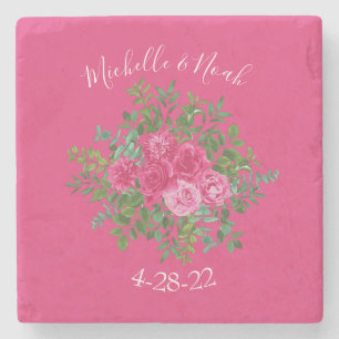 Pink Wedding Modern Floral Stenen Onderzetter