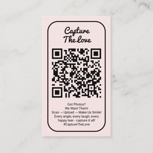 Pink Wedding Photo Sharing Capture Love QR Code  Visitekaartje (Achterkant)