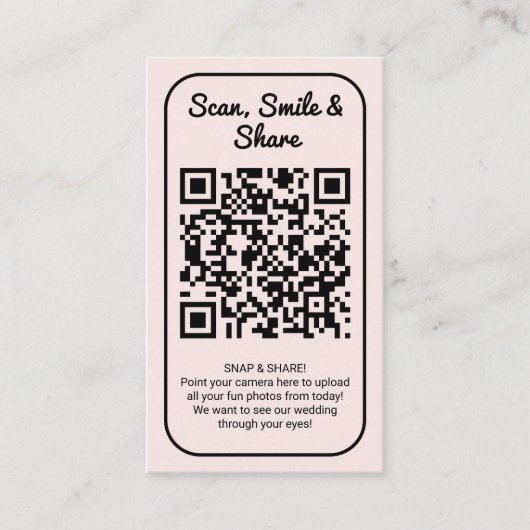 Pink Wedding Photo Sharing Capture Love QR Code  Visitekaartje (Voorkant)
