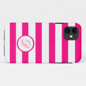 Pink Weiß gestreift personalisiert Monogramm Case-Mate iPhone Case (Achterkant (horizontaal))