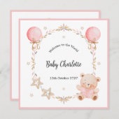 Pink Welcome Baby Floral Frame Teddy Bear Card (Voorkant / Achterkant)