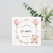 Pink Welcome Baby Floral Frame Teddy Bear Card (Staand voorkant)