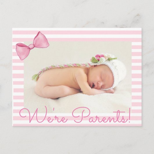 Pink We're Parents Baby Geboorte Aankondiging (Voorkant)