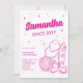 Pink Western Country Disco 16th Birthday Party Kaart (Voorkant)