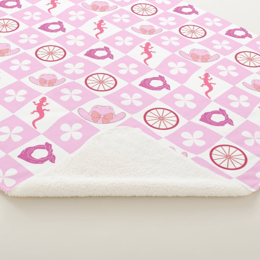 Pink Western Cowgirl Checkered Seamless Pattern Sherpa Deken (3/4)
