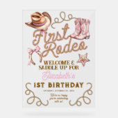 Pink Western First Rodeo Birthday Welcome Acryl Bord (Voorkant)