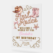 Pink Western First Rodeo Birthday Welcome Acryl Bord (Hoek)