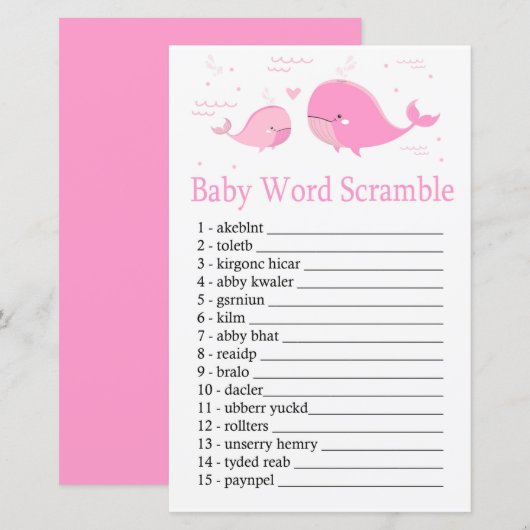 Pink Whale Baby anagram spel (Voorkant / Achterkant)