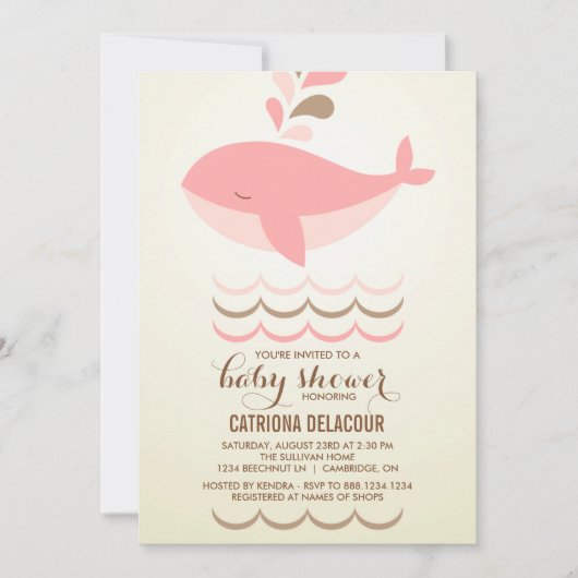 PINK WHALE BABY SHOWER INVITATIE KAART (Voorkant)