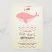 PINK WHALE BABY SHOWER INVITATIE KAART (Voorkant / Achterkant)