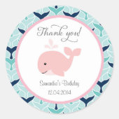 Pink Whale Birthday Sticker (Voorkant)