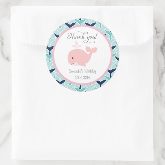Pink Whale Birthday Sticker (Tas)