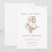 Pink Whale Oh Whale Verjaardag uitnodiging (Voorkant / Achterkant)