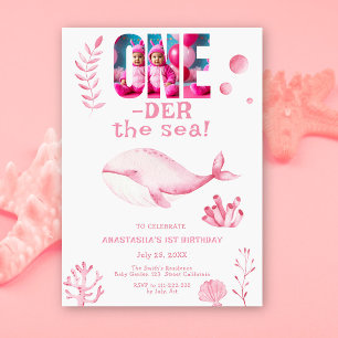 Pink Whale Oneder Het Zee 1e Verjaardag Kaart