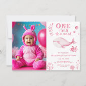 Pink Whale Oneder Het Zee 1e Verjaardag Kaart (Voorkant)