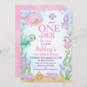 Pink Whale Oneder het Zee 1e Verjaardag Kaart (Voorkant / Achterkant)