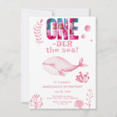Pink Whale Oneder Het Zee 1e Verjaardag Kaart (Voorkant)