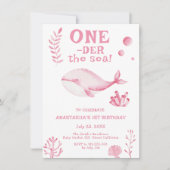 Pink Whale Oneder The Sea 1st Birthday  Kaart (Voorkant)