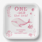 Pink Whale Oneder The Sea 1st Birthday  Papieren Bordje (Voorkant)