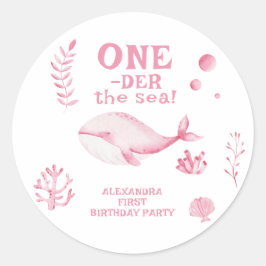 Pink Whale Oneder The Sea 1st Birthday  Ronde Sticker
