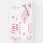 Pink Whale Oneder The Sea 1st Birthday Spandoek (Verticaal)