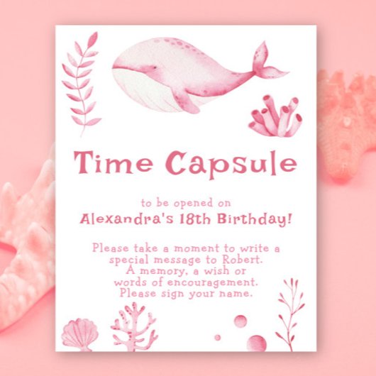 Pink Whale Time Capsule 1e verjaardag Poster