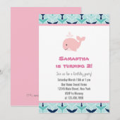 Pink Whale verjaardagsfeestje uitnodiging (Voorkant / Achterkant)